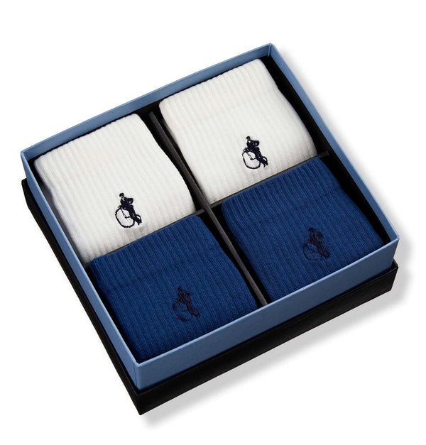 London Sock Company Simply Active Crew White & Navy 4-Pair Box