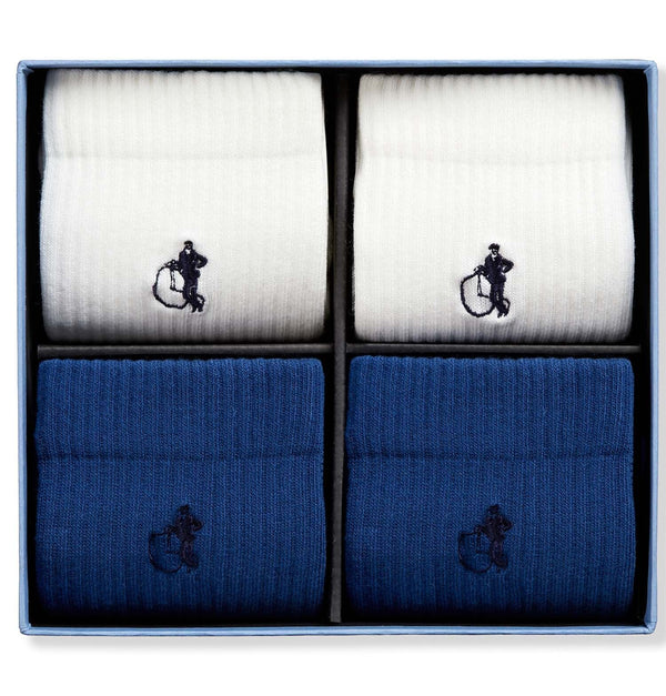 london sock company Simply Active Crew White & Navy 4-Pair Box