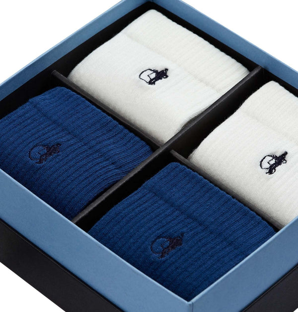 London Sock Company Simply Active Quarter White & Navy 4-Pair Box