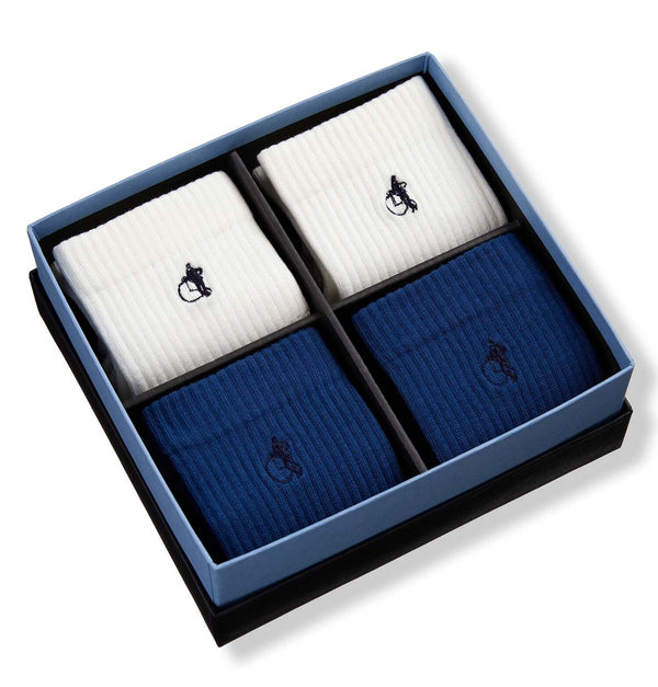 London Sock Company Simply Active Quarter White & Navy 4-Pair Box