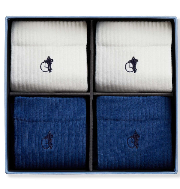 london sock company Simply Active Quarter White & Navy 4-Pair Box