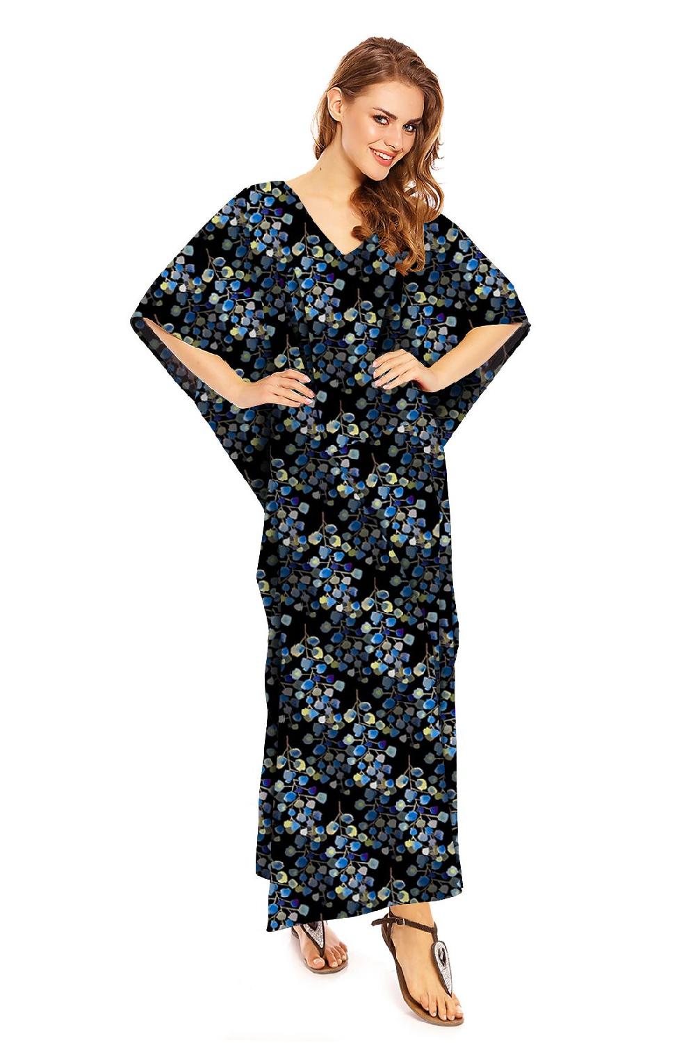 looking glam Floral Print Long Maxi Kaftan Dress in Black
