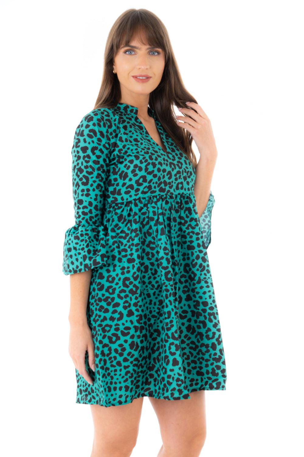 Looking Glam Green Animal Print Half Sleeve Midi Dress