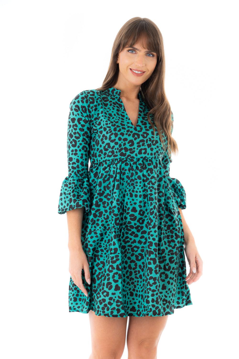 Looking Glam Green Animal Print Half Sleeve Midi Dress
