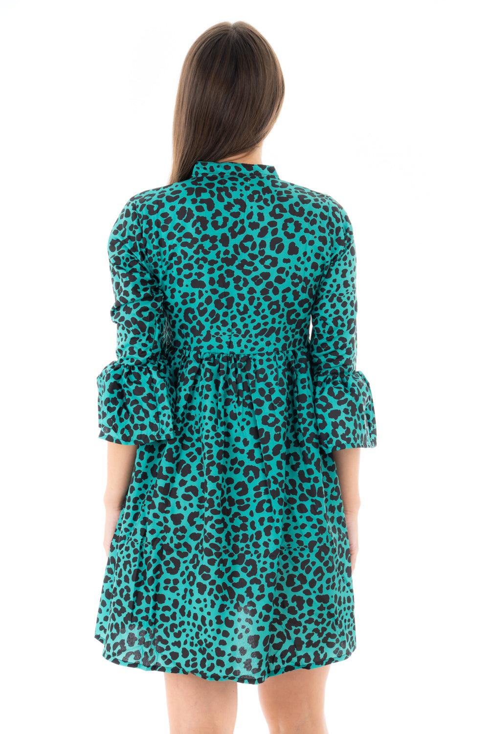 Looking Glam Green Animal Print Half Sleeve Midi Dress