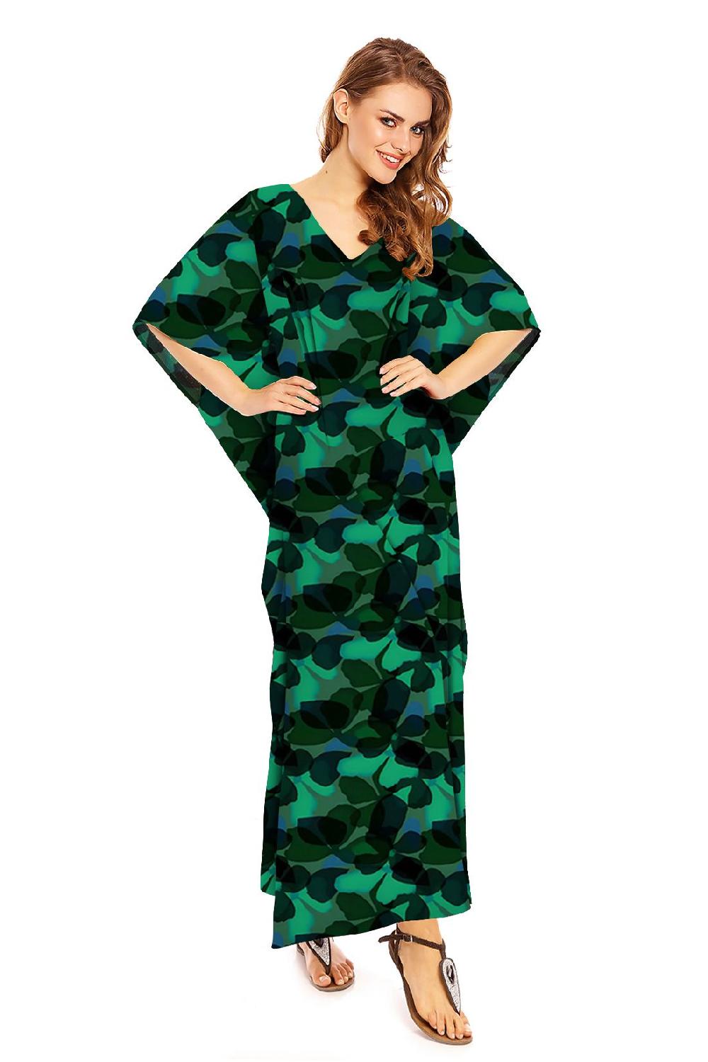 looking glam Green Floral Leaf Print Full Length Maxi Dress