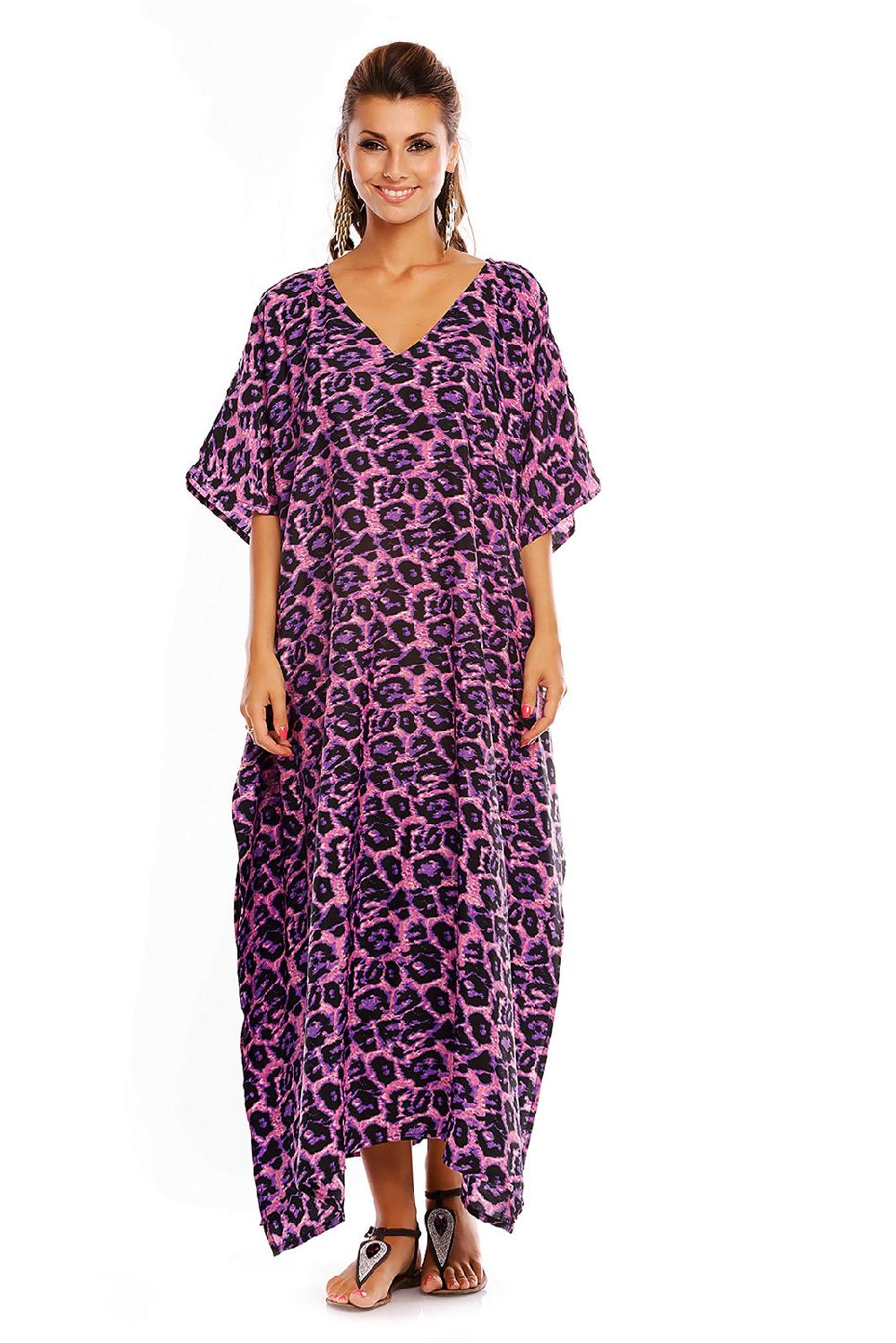 looking glam Ladies Animal Print Long Maxi Full Length Kaftan Dress Purple