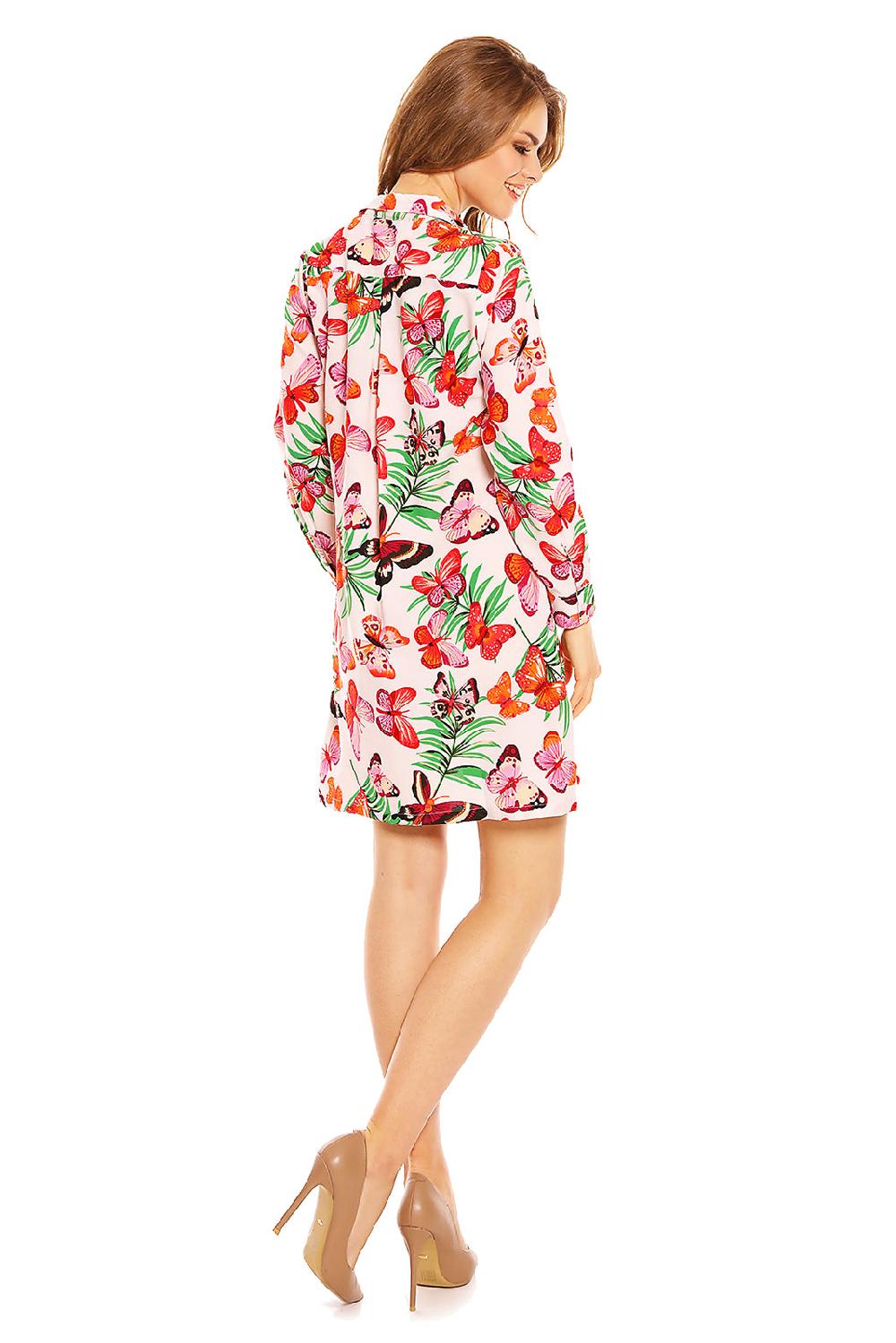 Looking Glam Ladies Butterfly Print Shirt Dress - Orange
