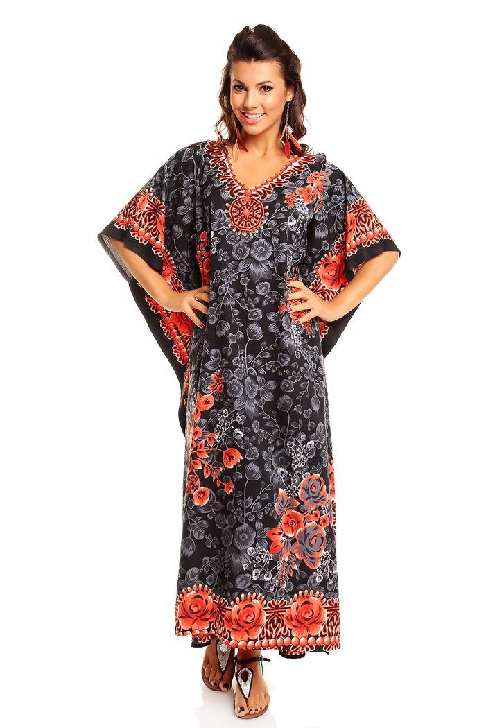 looking glam Ladies Full Length Maxi Kaftan Dress in Black