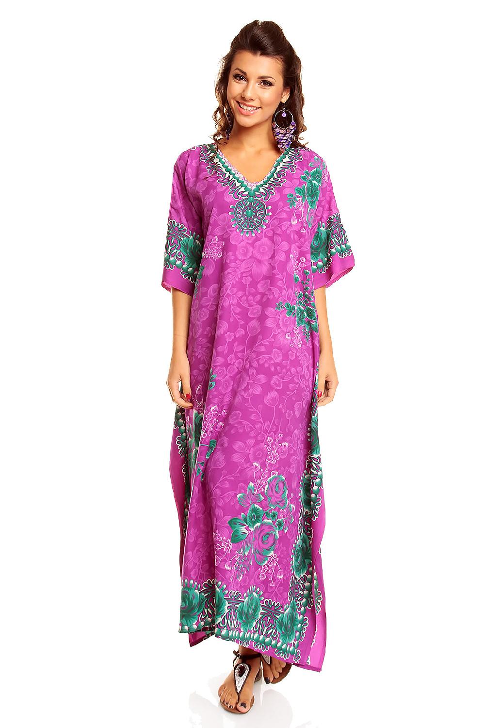looking glam Ladies Full Length Maxi Kaftan Dress in Purple