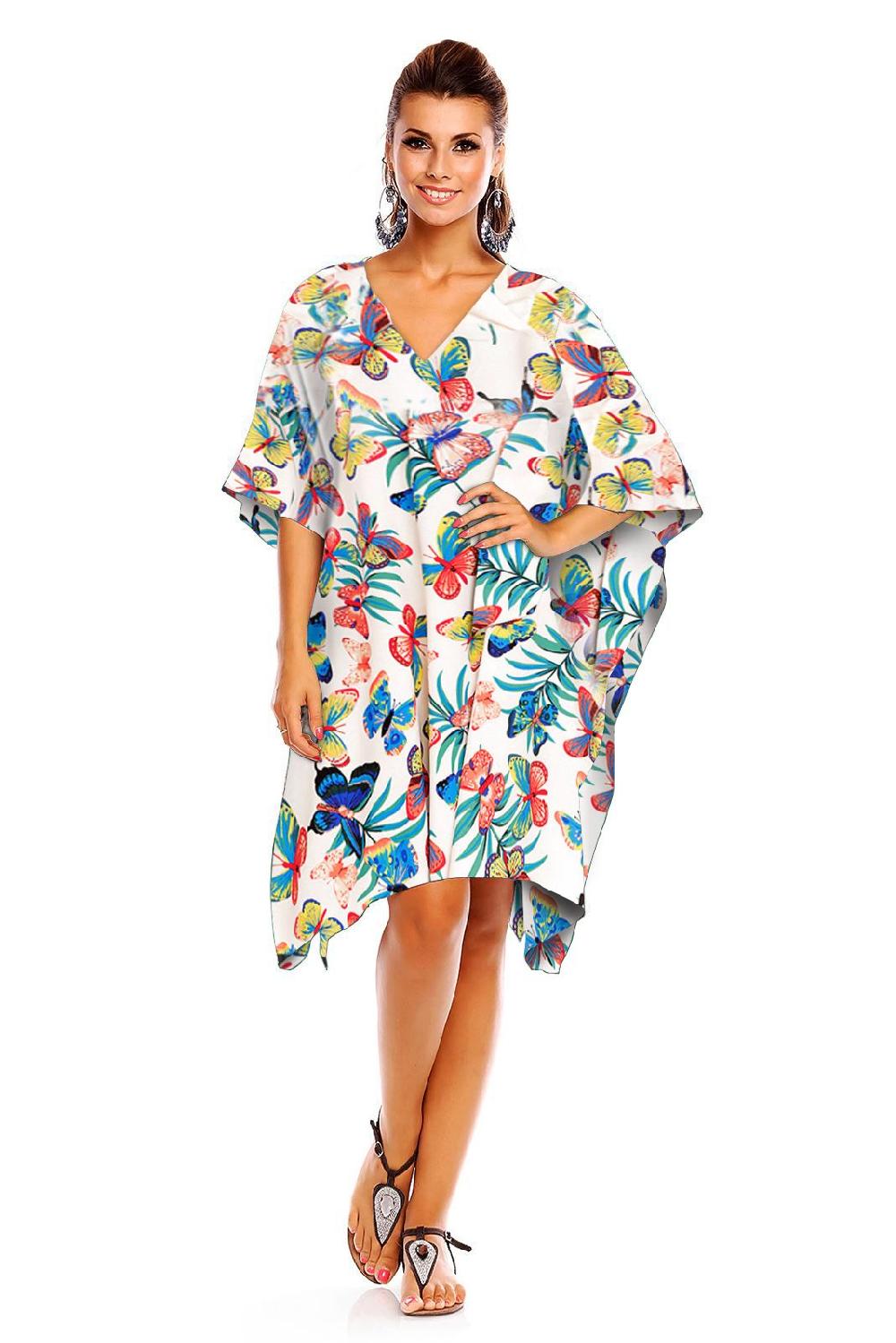 looking glam Ladies Mid Length Butterfly Print Kimono Kaftan in Red