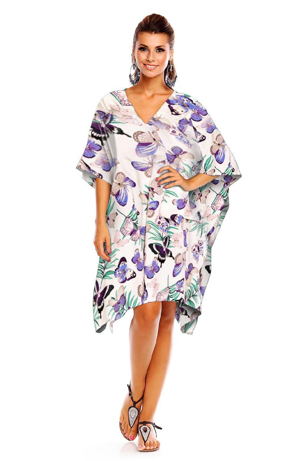 looking glam Ladies Mid Length Butterfly Print Kimono Kaftan in Purple