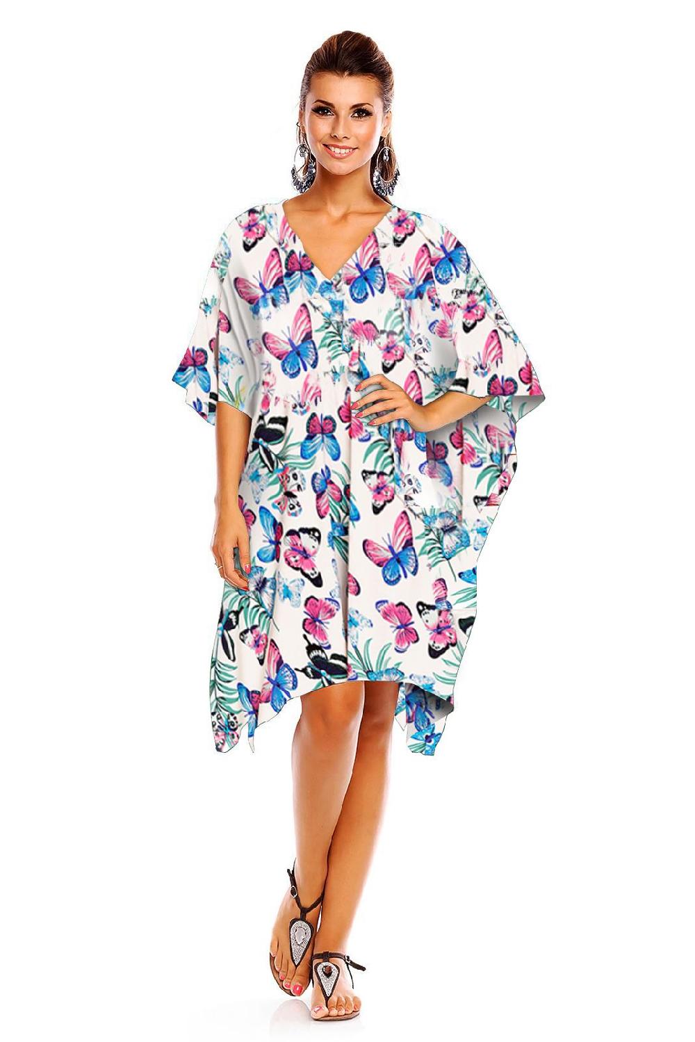 looking glam Ladies Mid Length Butterfly Print Kimono Kaftan in Blue