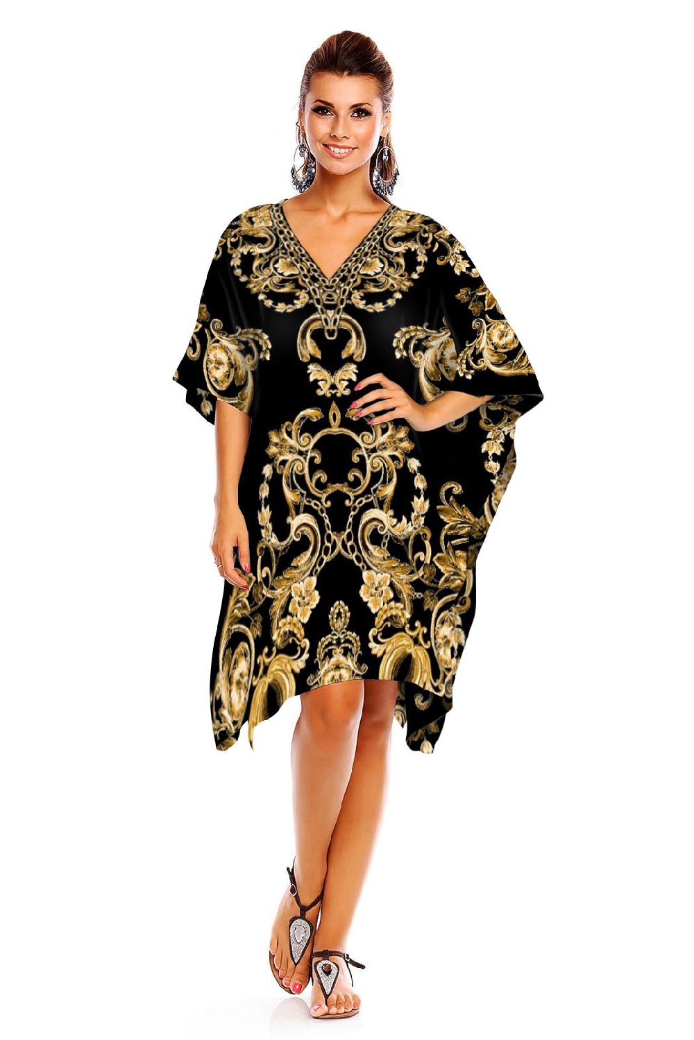 looking glam Ladies Mid Length Chain Print Kimono Kaftan in Black
