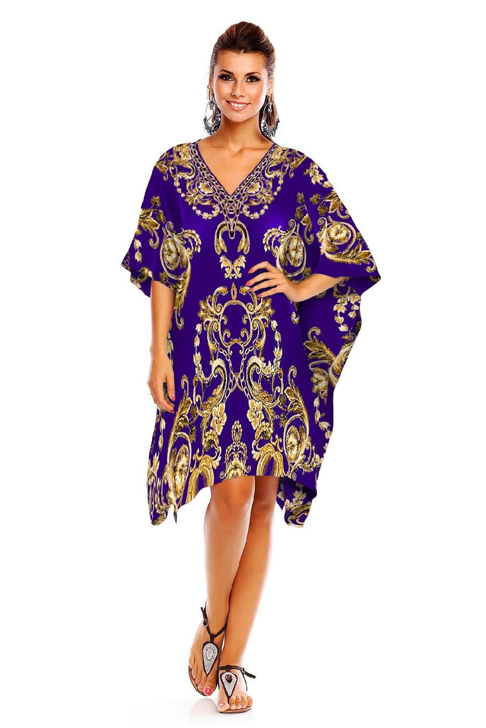 looking glam Ladies Mid Length Chain Print Kimono Kaftan in Purple