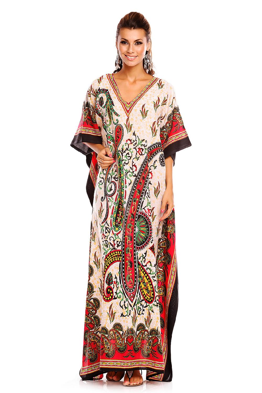 looking glam Ladies Tribal Full Length Maxi Kaftan Dress in Pink