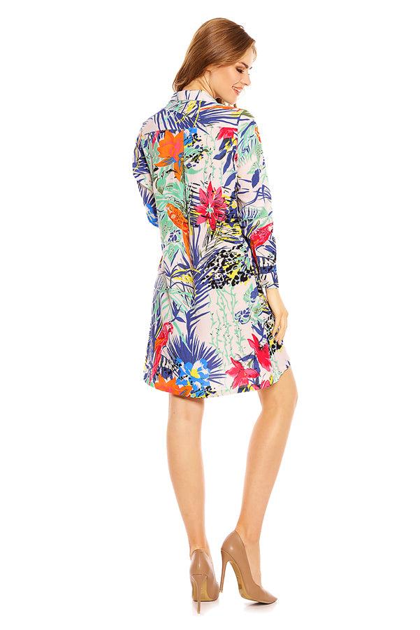 Looking Glam Ladies Tropical Bird Print Shirt Dress In Mint