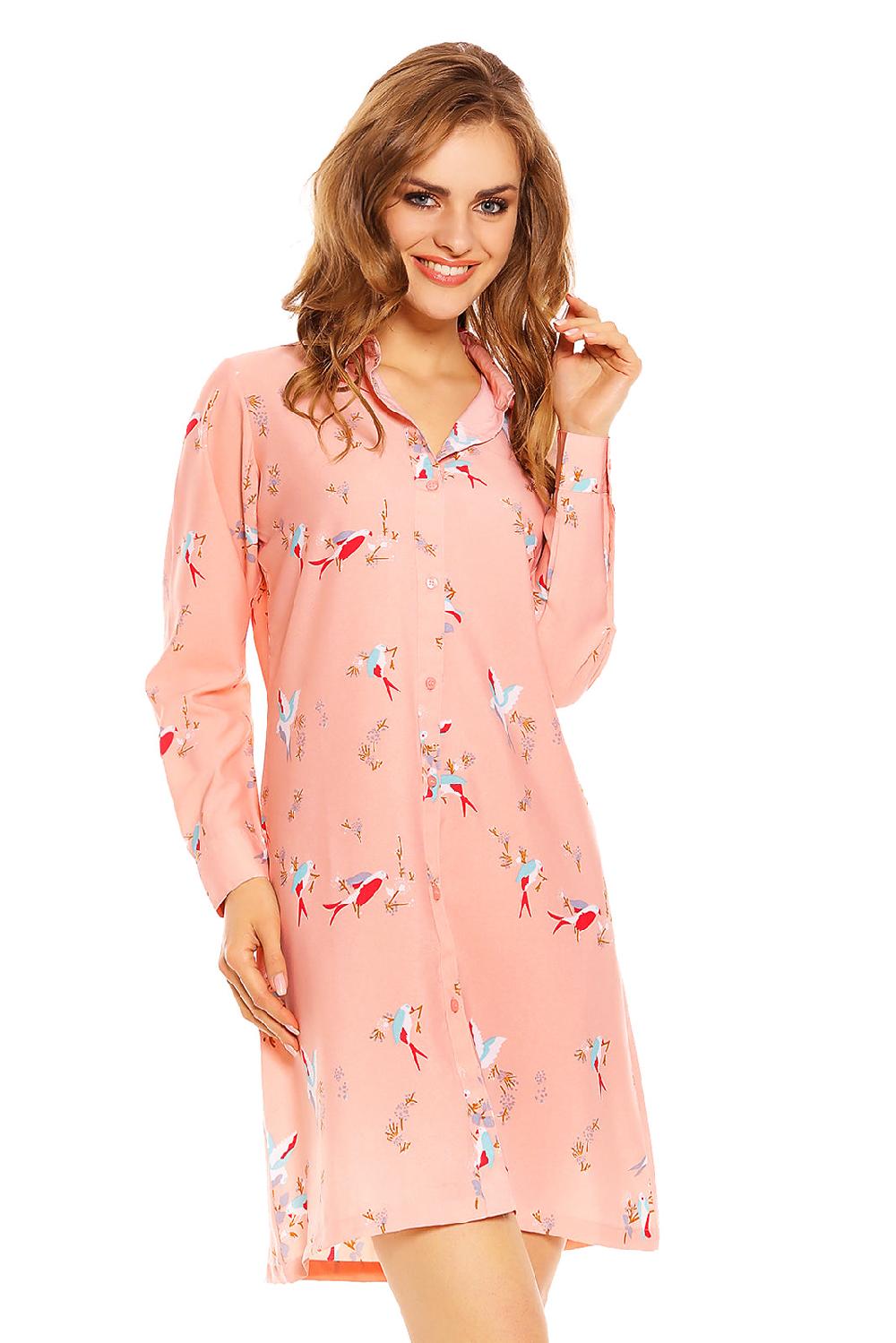 Looking Glam Ladies Bird Print Shirt Dress In Pink