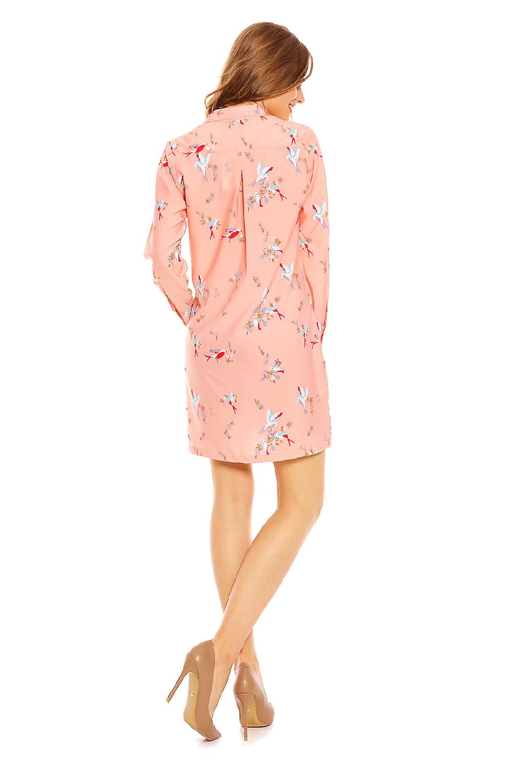 Looking Glam Ladies Bird Print Shirt Dress In Pink