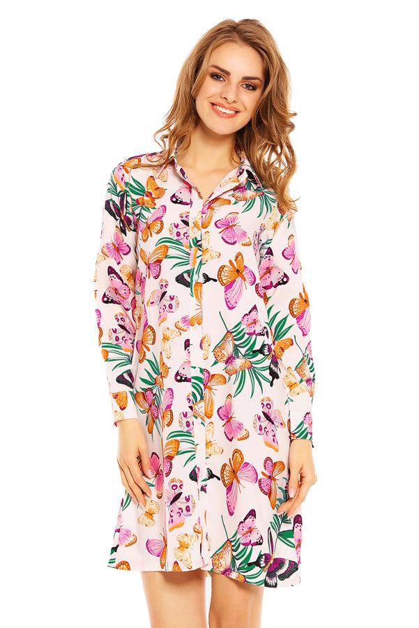 Looking Glam Ladies Butterfly Print Shirt Dress