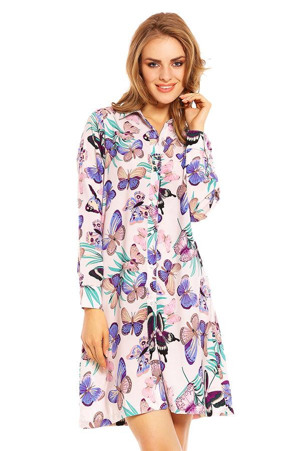 Looking Glam Ladies Butterfly Print Shirt Dress