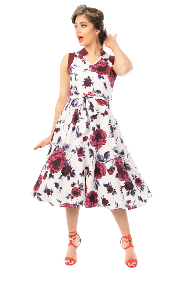 Looking Glam Retro Vintage Swing 1950's Floral Rose Dress