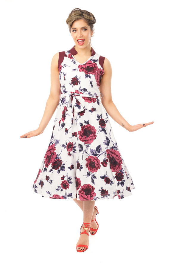 Looking Glam Retro Vintage Swing 1950's Floral Rose Dress