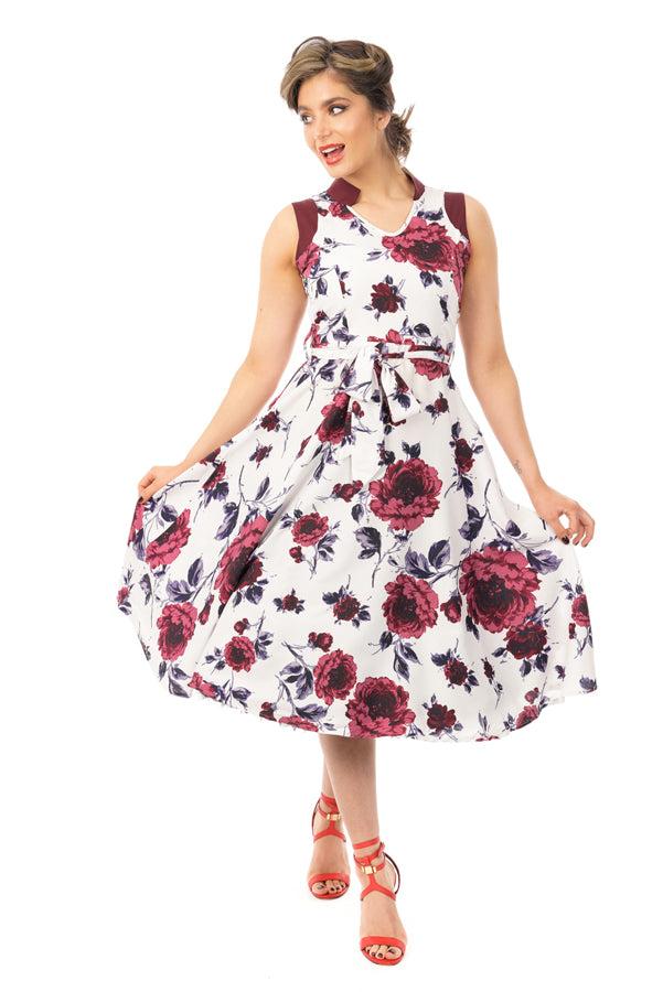 looking glam Retro Vintage Swing 1950's Floral Rose Dress