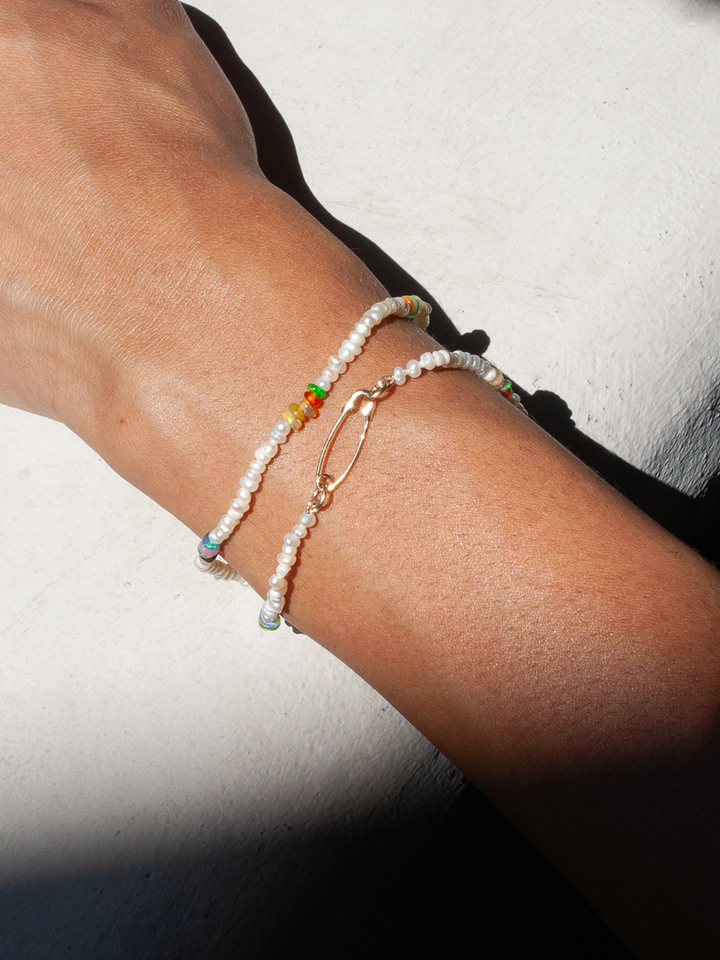 Loren Stewart Seed Pearl & Opal Safety Pin Bracelet