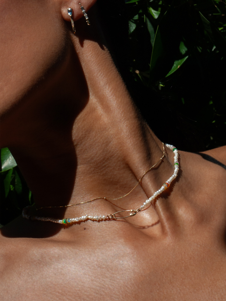Loren Stewart Seed Pearl & Opal Safety Pin Choker