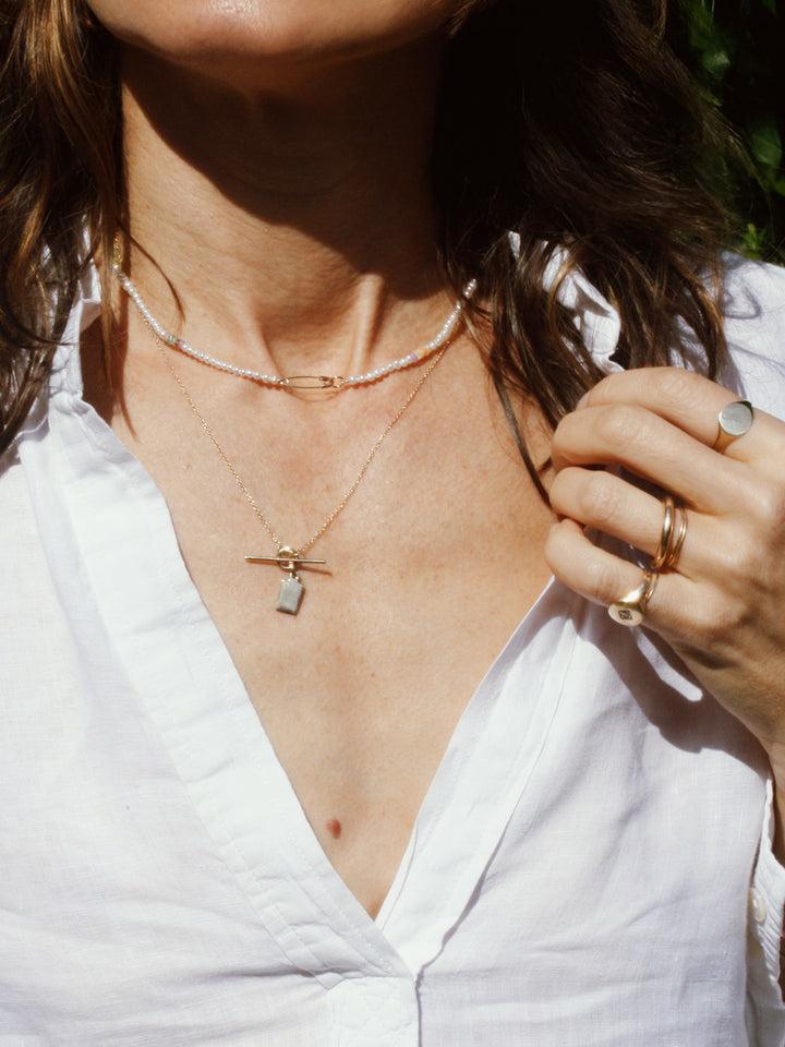 Loren Stewart Seed Pearl & Opal Safety Pin Choker