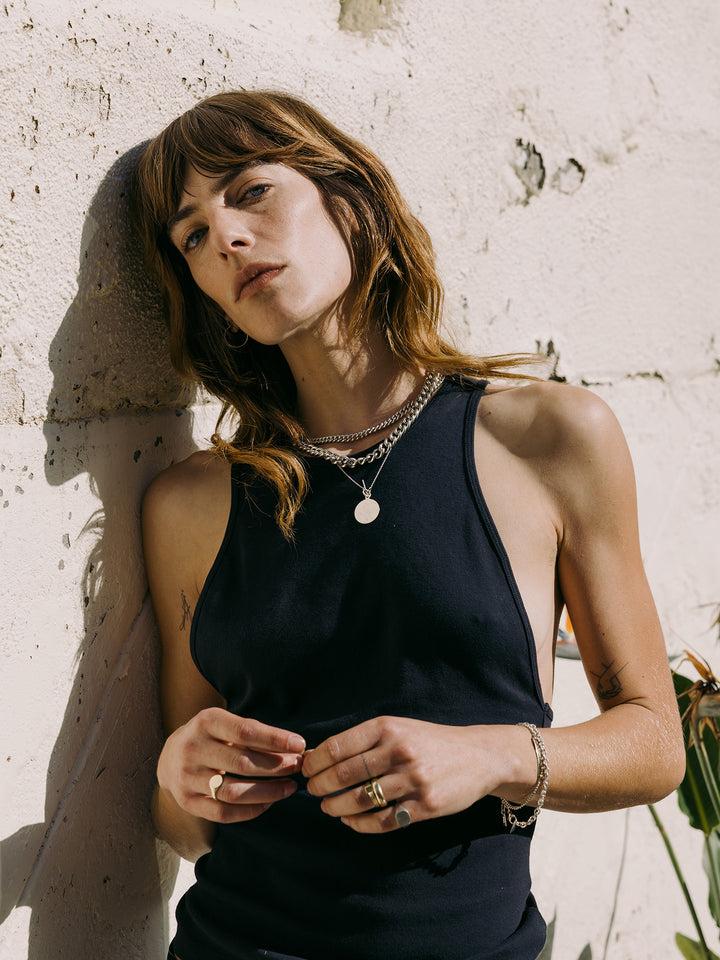 Loren Stewart Sterling Silver Disk & Toggle Necklace