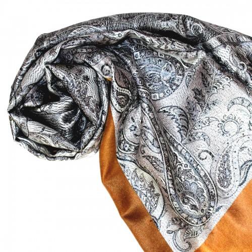 lorenzo cana 100% Silk Men's Shawl Paisley Brown Silver LORENZO CANA