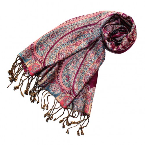 Lorenzo Cana 100% Viscose Scarf Paisley Burgundy Teal For Men LORENZO CANA