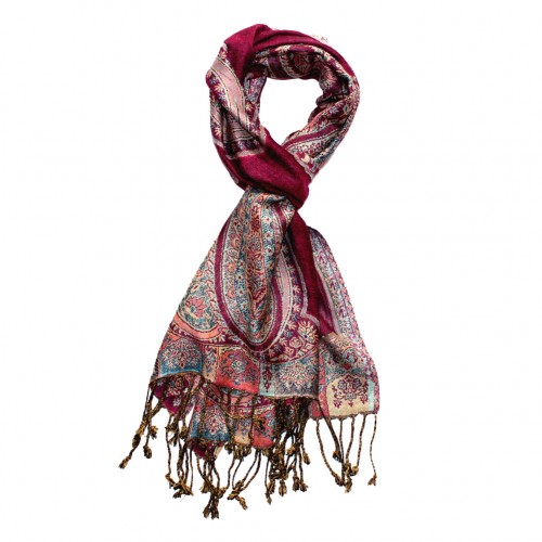 Lorenzo Cana 100% Viscose Scarf Paisley Burgundy Teal For Women LORENZO CANA