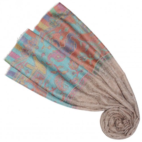 lorenzo cana Cashmere mens scarf sand turquoise red elephant LORENZO CANA