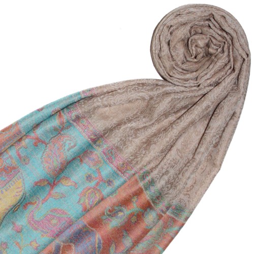 Lorenzo Cana Cashmere Scarf Sand Turquoise Red Elephant LORENZO CANA