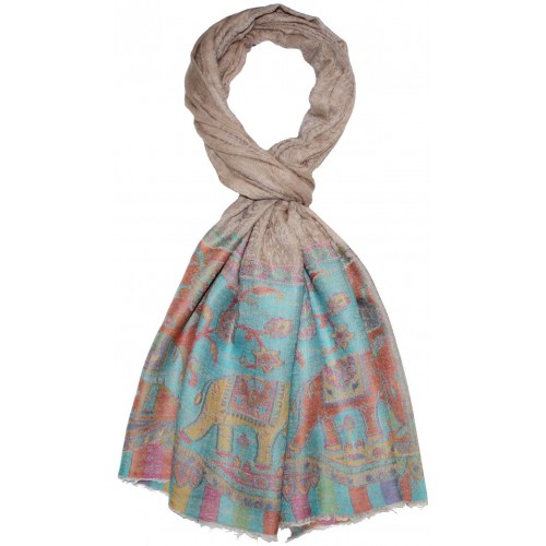 Lorenzo Cana Cashmere Scarf Sand Turquoise Red Elephant LORENZO CANA