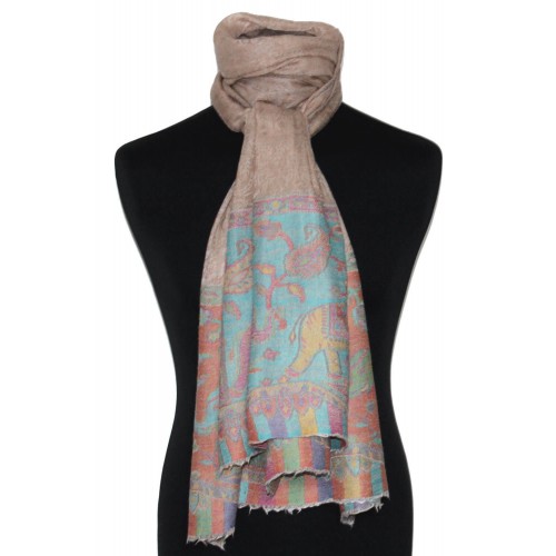 Lorenzo Cana Cashmere Scarf Sand Turquoise Red Elephant LORENZO CANA