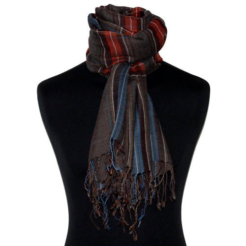 Lorenzo Cana Cashmere + Wool Mens Scarf Blue Red Brown LORENZO CANA