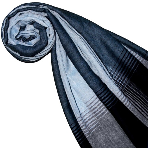 Lorenzo Cana Cashmere + Wool Mens Scarf Blue Striped LORENZO CANA
