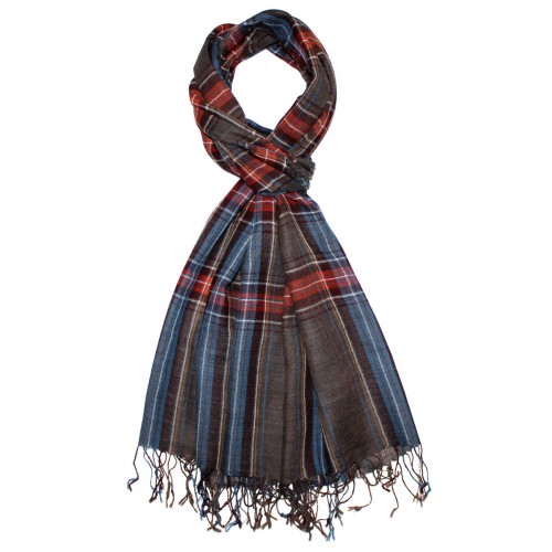 Lorenzo Cana Cashmere + Wool Scarf Blue Red Brown LORENZO CANA