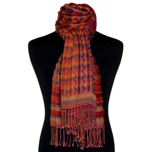 Lorenzo Cana Cotton And Wool Scarf Pink Red Beige LORENZO CANA