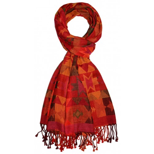 Lorenzo Cana Cotton And Wool Scarf Red Yellow Green LORENZO CANA