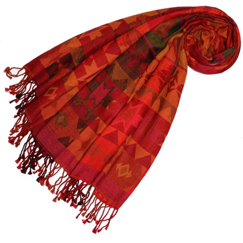 lorenzo cana Cotton and wool scarf red yellow green LORENZO CANA