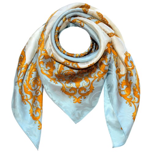 Lorenzo Cana Ladie's Shawl Blue White Gold Silk Floral LORENZO CANA