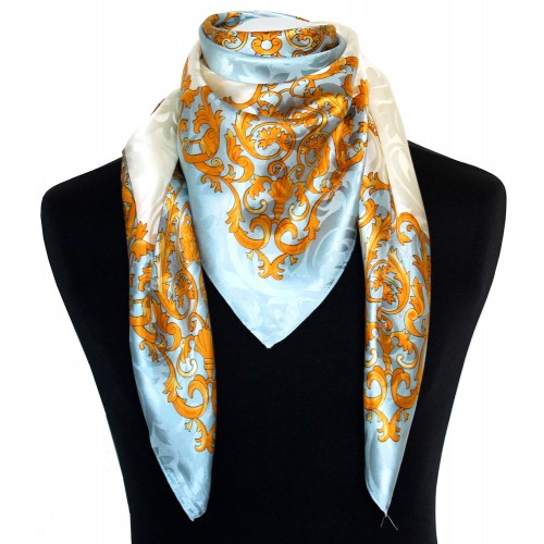 Lorenzo Cana Ladie's Shawl Blue White Gold Silk Floral LORENZO CANA