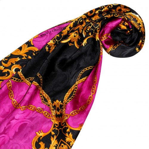 lorenzo cana Ladie's Shawl Pink Black Gold Silk Floral LORENZO CANA