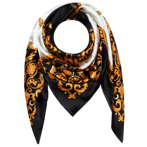 Lorenzo Cana Ladie's Shawl White Black Gold Silk Floral LORENZO CANA