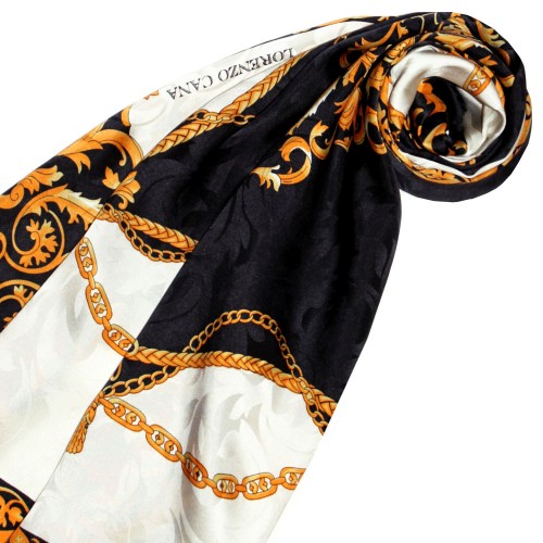 lorenzo cana Ladie's Shawl White Black Gold Silk Floral LORENZO CANA lorenzo cana Ladie's Shawl White Black Gold Silk Floral LORENZO CANA